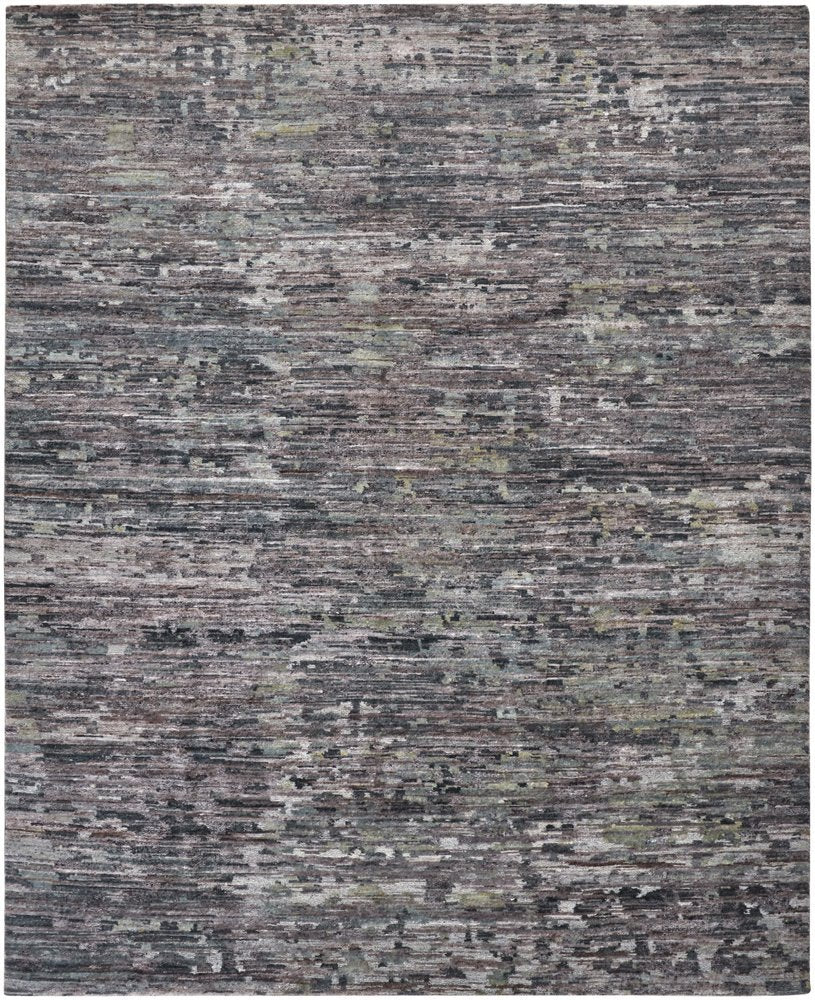 2' x 8' Blue and Gray Hand Knotted Wool Abstract Runner Rug
