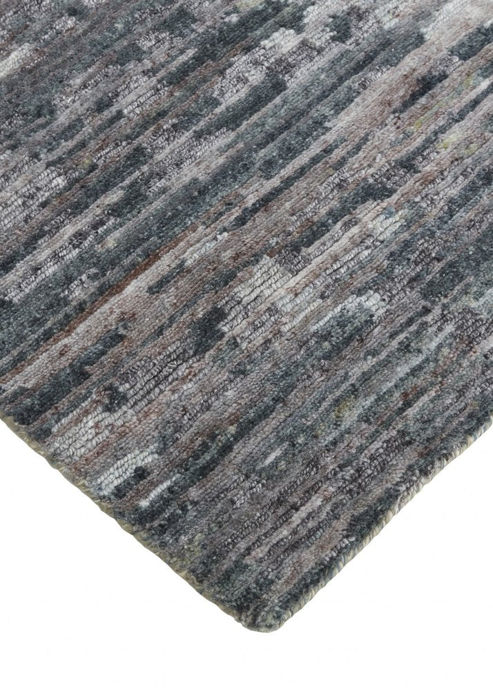 2' x 8' Blue and Gray Hand Knotted Wool Abstract Runner Rug