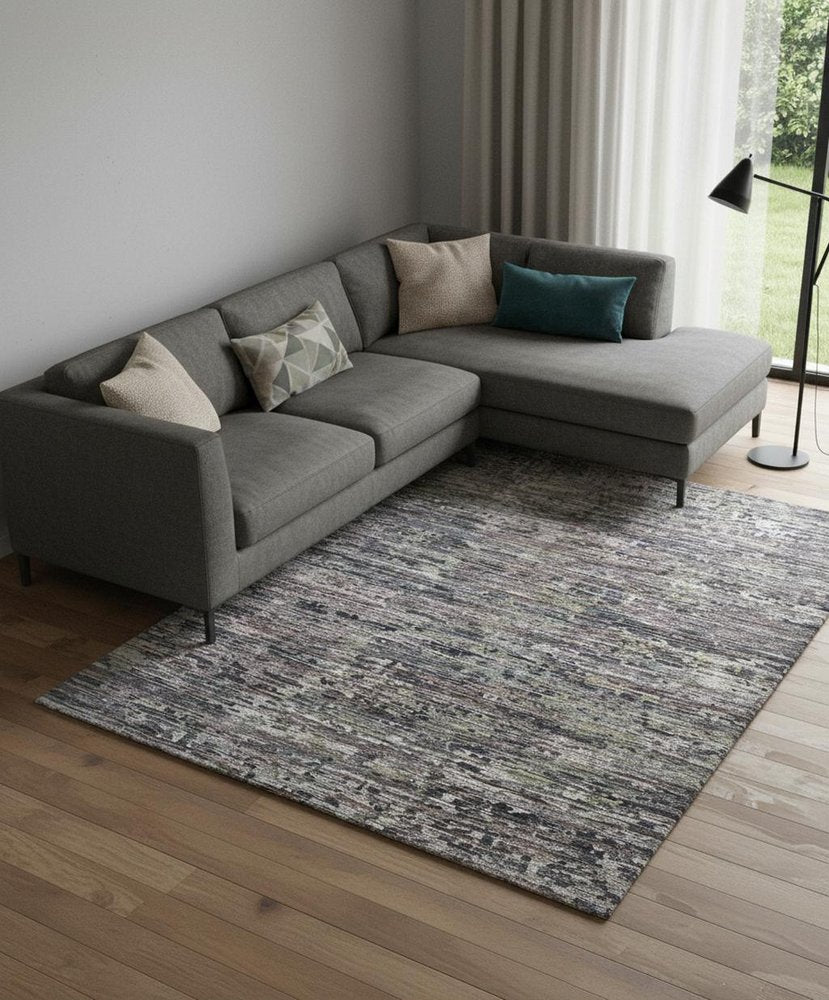 2' x 8' Blue and Gray Hand Knotted Wool Abstract Runner Rug