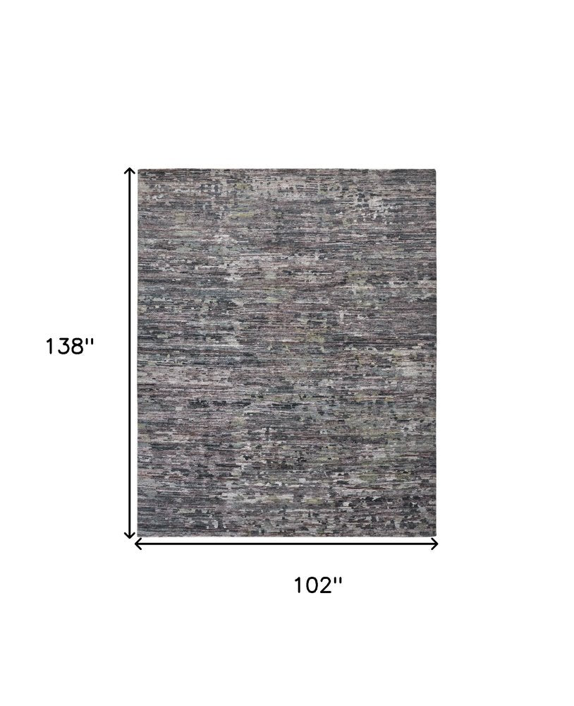 2' x 8' Blue and Gray Hand Knotted Wool Abstract Runner Rug