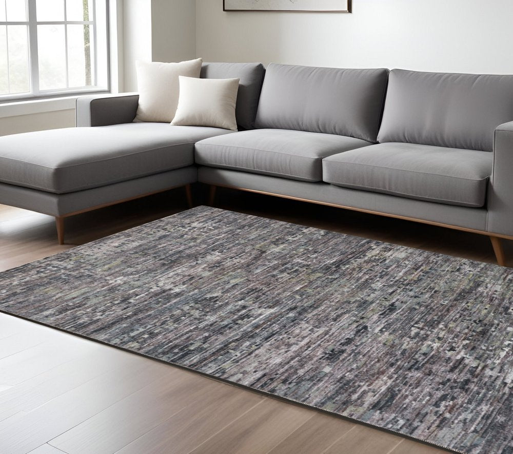 2' x 8' Blue and Gray Hand Knotted Wool Abstract Runner Rug