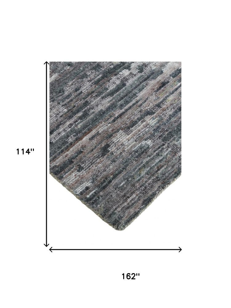 2' x 8' Blue and Gray Hand Knotted Wool Abstract Runner Rug