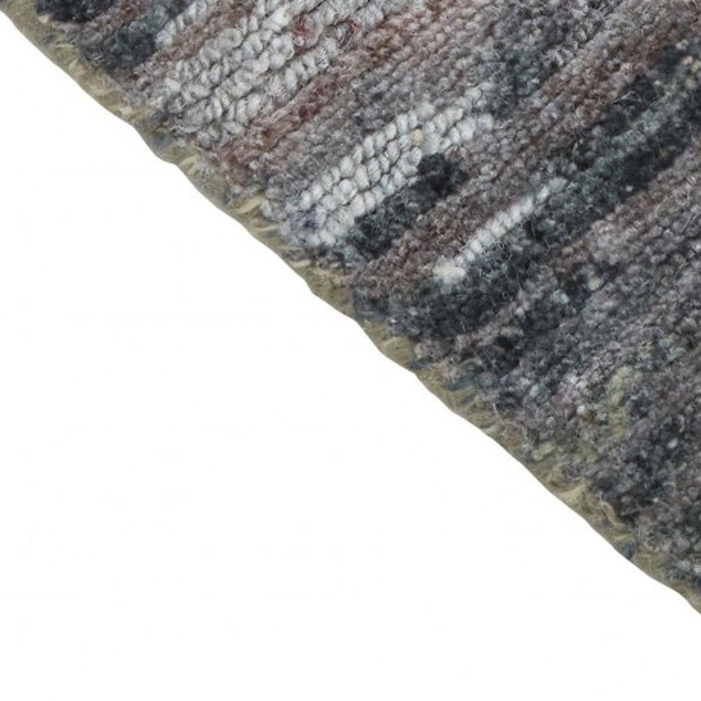 2' x 8' Blue and Gray Hand Knotted Wool Abstract Runner Rug