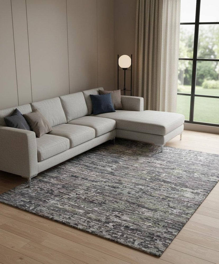 2' x 8' Blue and Gray Hand Knotted Wool Abstract Runner Rug