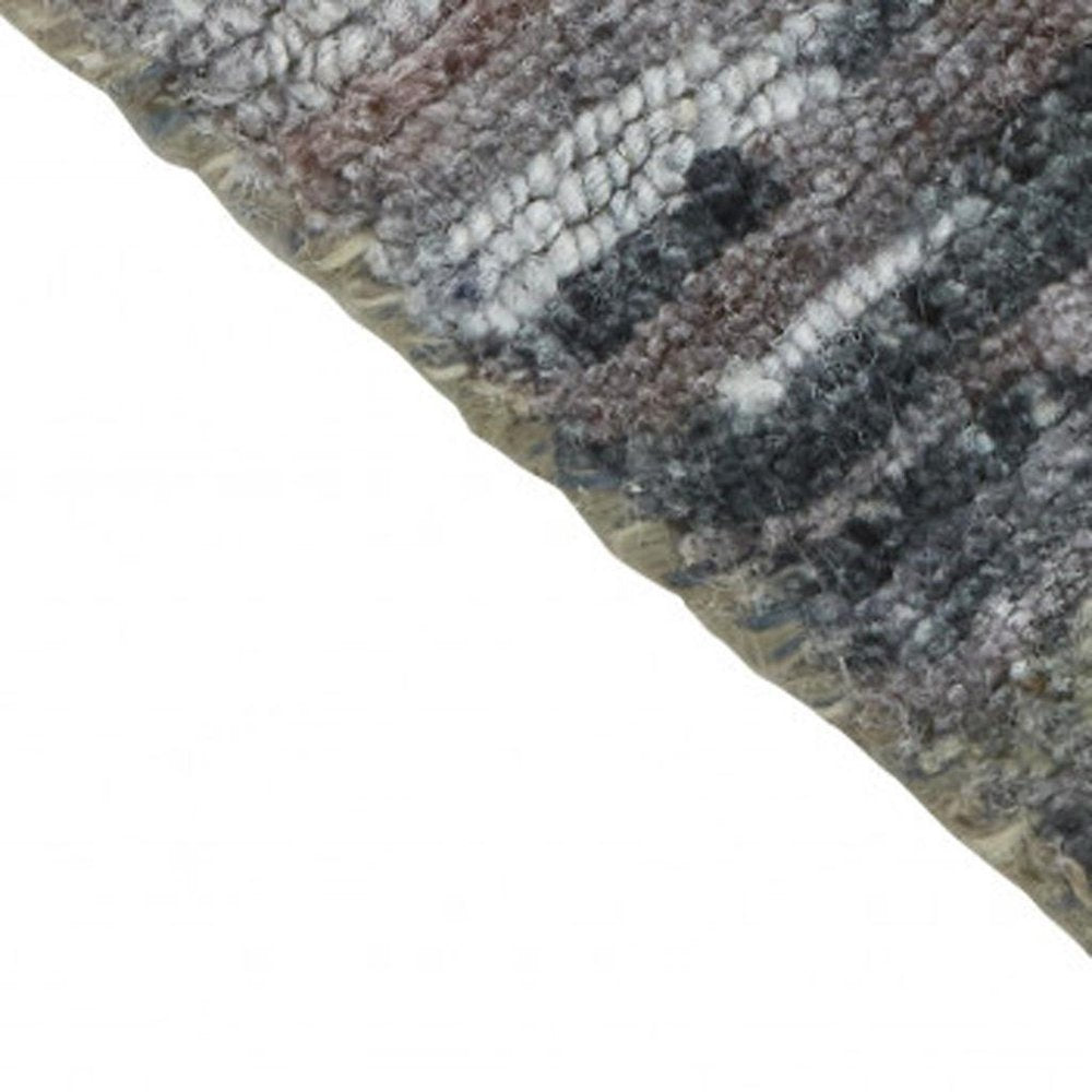 2' x 8' Blue and Gray Hand Knotted Wool Abstract Runner Rug