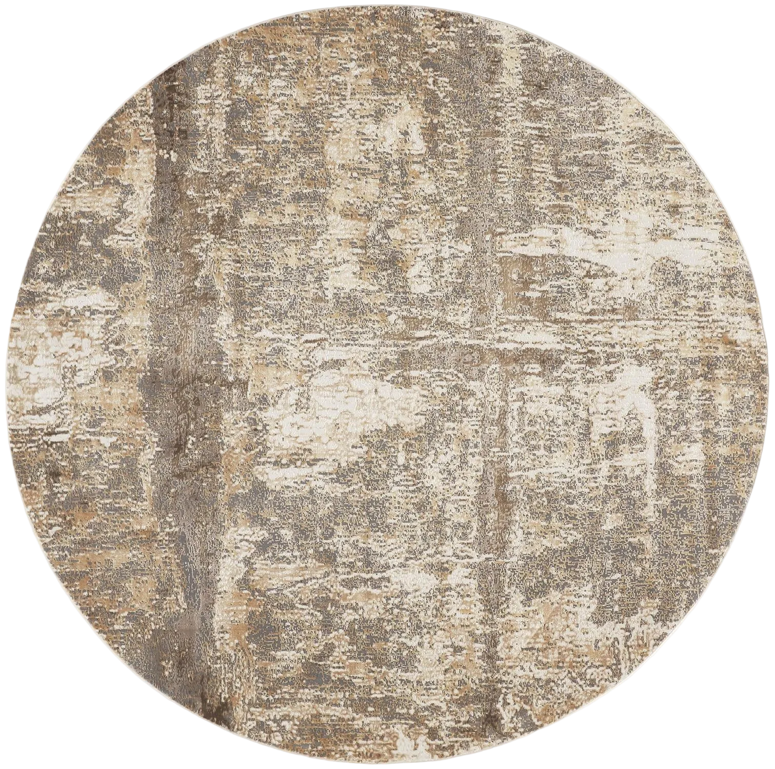 8' Tan Ivory And Brown Round Abstract Area Rug