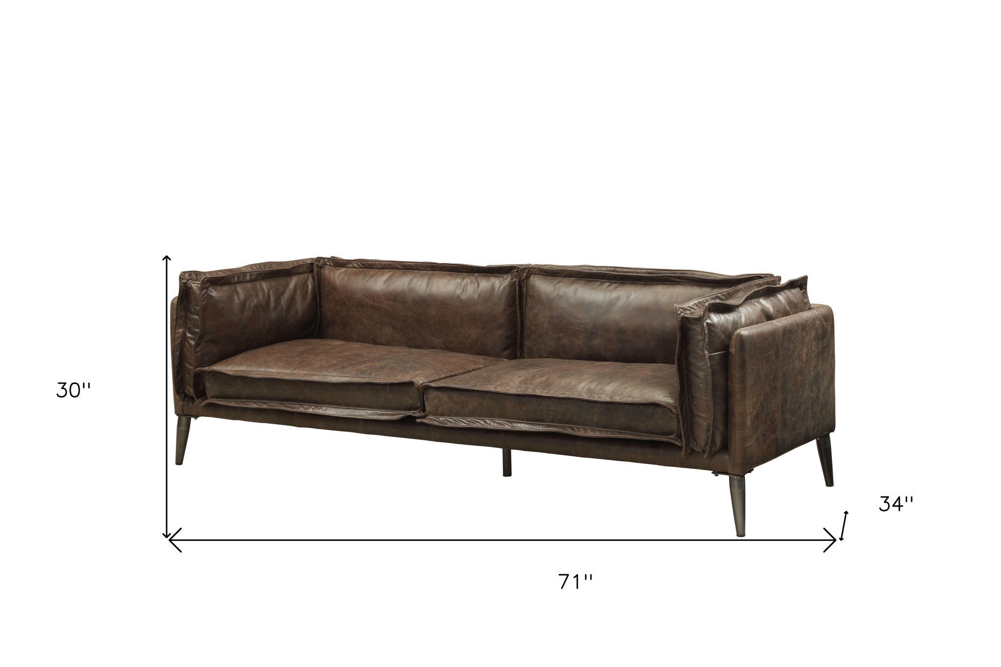 71" Chocolate Distressed Top-Grain Leather Loveseat