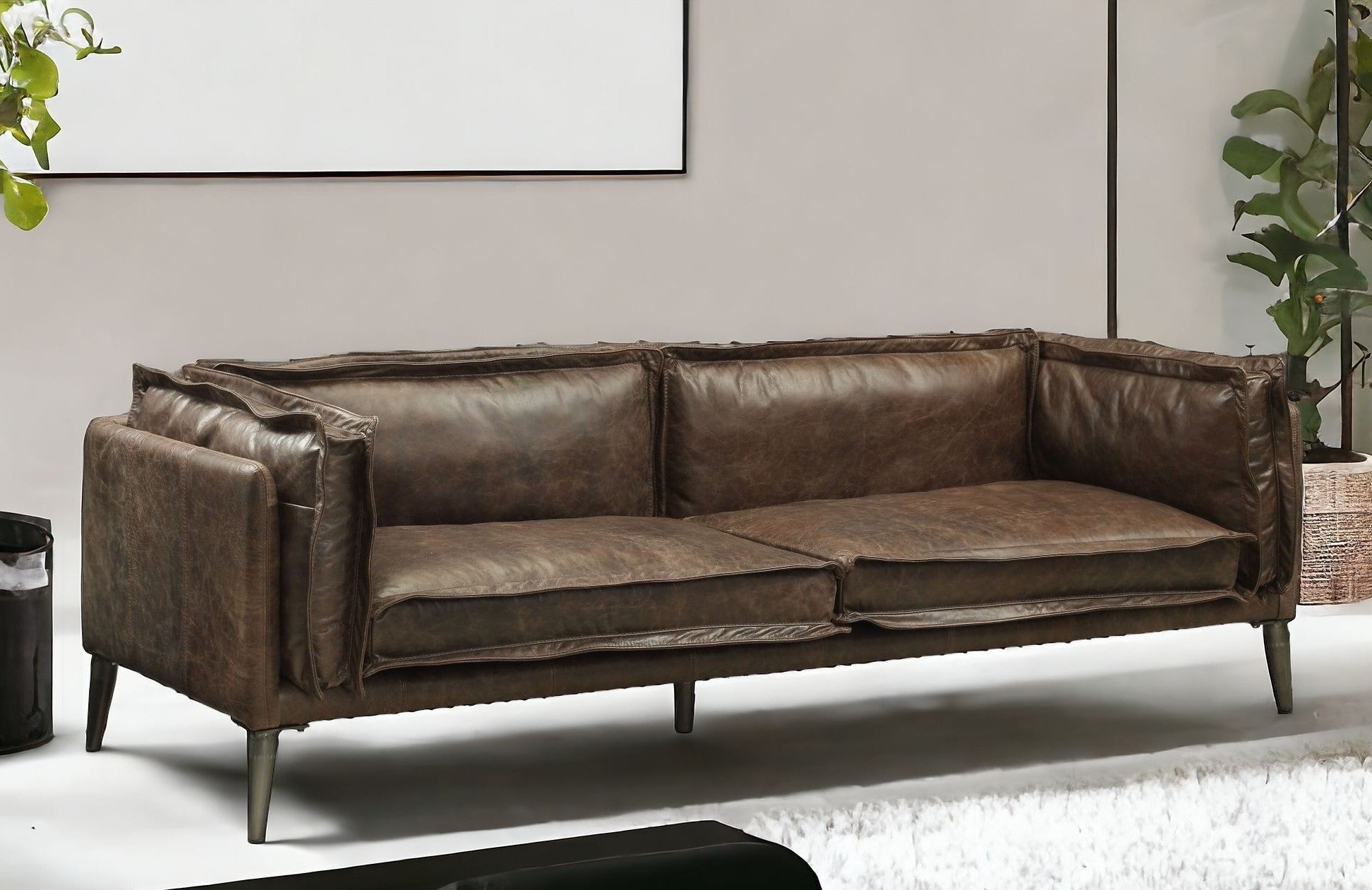 71" Chocolate Distressed Top-Grain Leather Loveseat