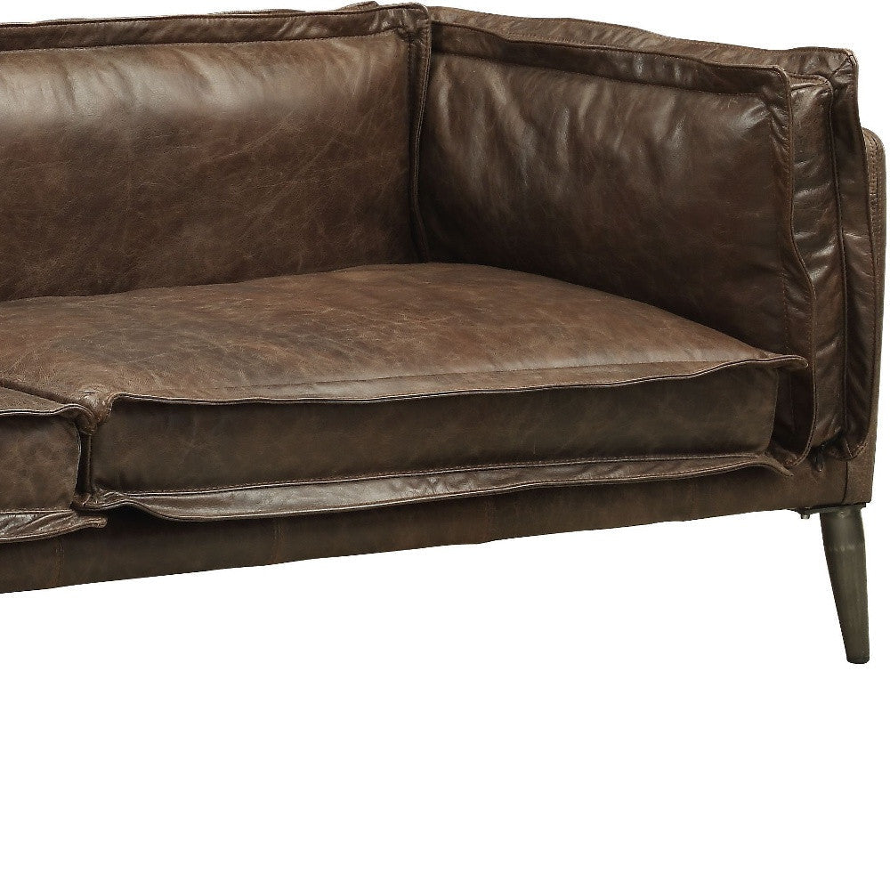71" Chocolate Distressed Top-Grain Leather Loveseat