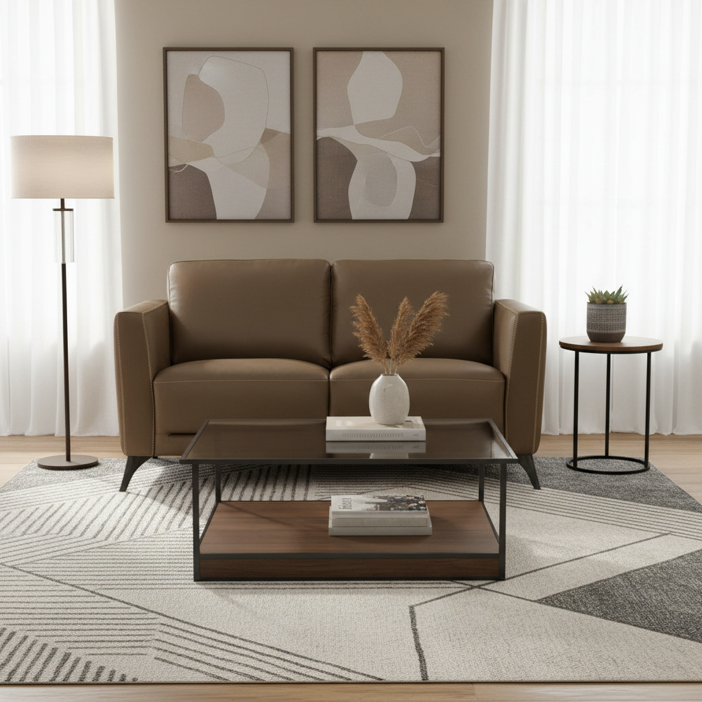 59" Contemporary Leather Loveseat