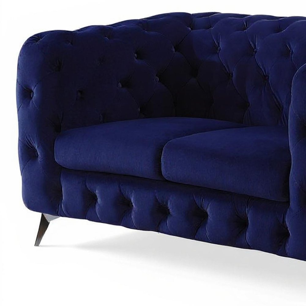 72" Blue Velvet Modern Chesterfield Loveseat