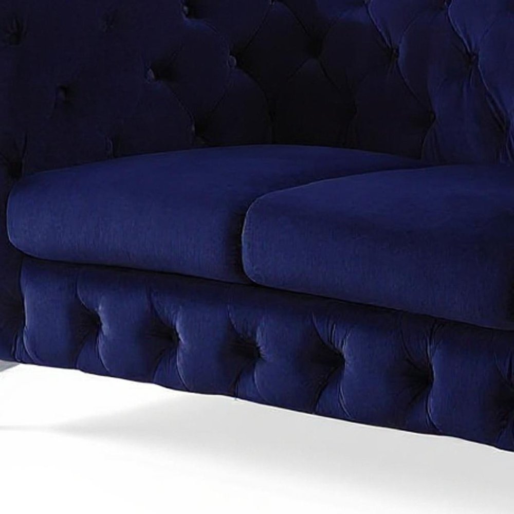 72" Blue Velvet Modern Chesterfield Loveseat