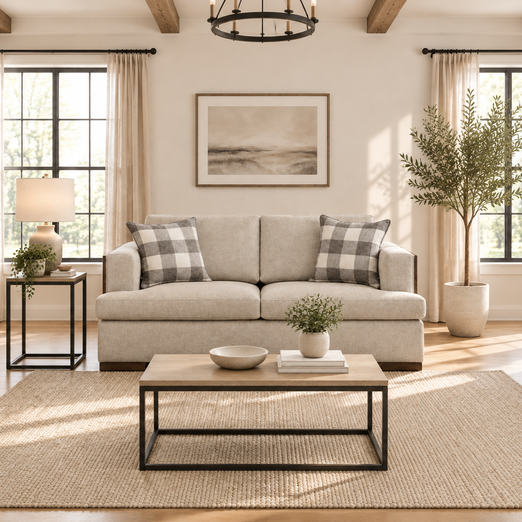 72" Beige Track Arm Contemporary Loveseat