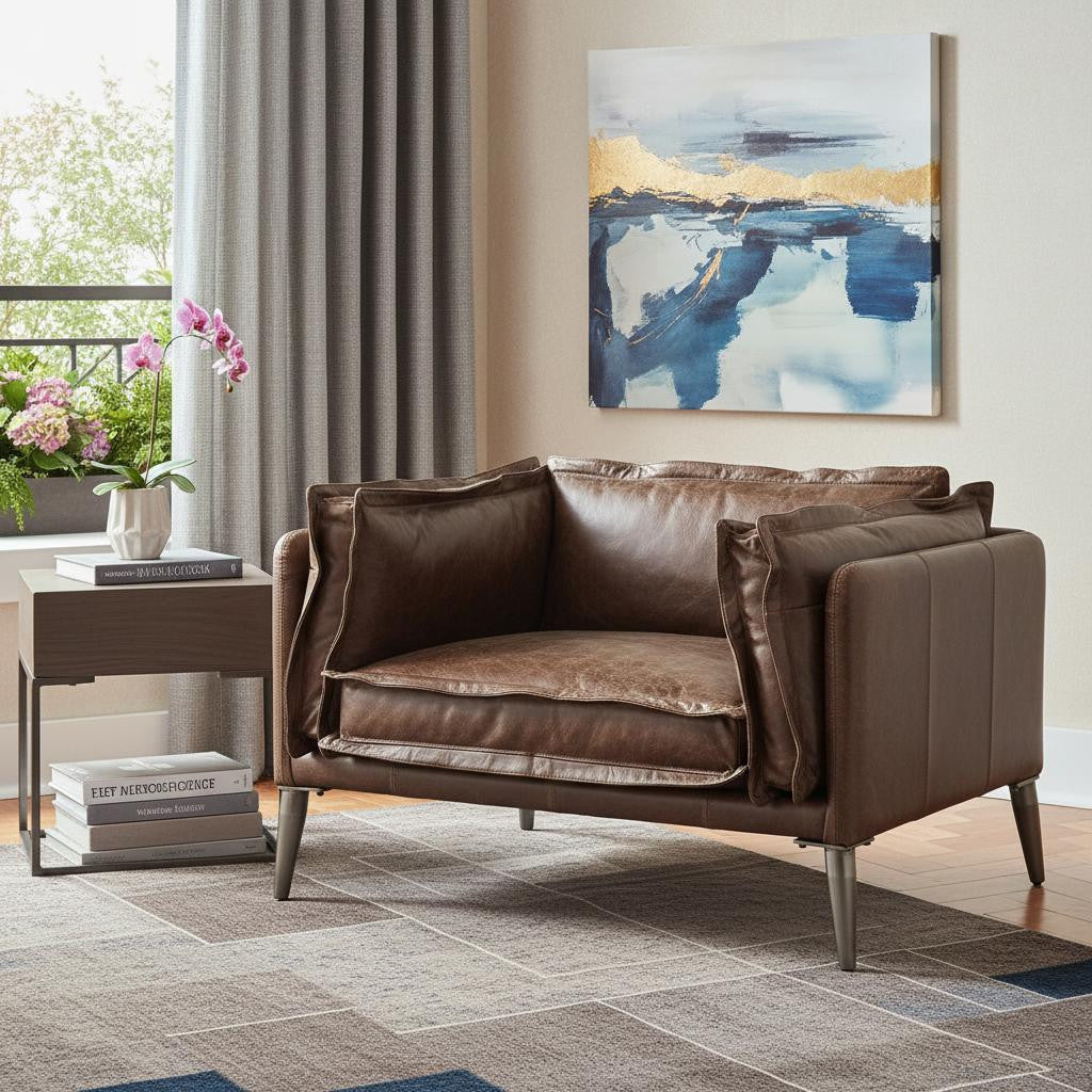 47" Chocolate Distressed Top-Grain Leather Chair