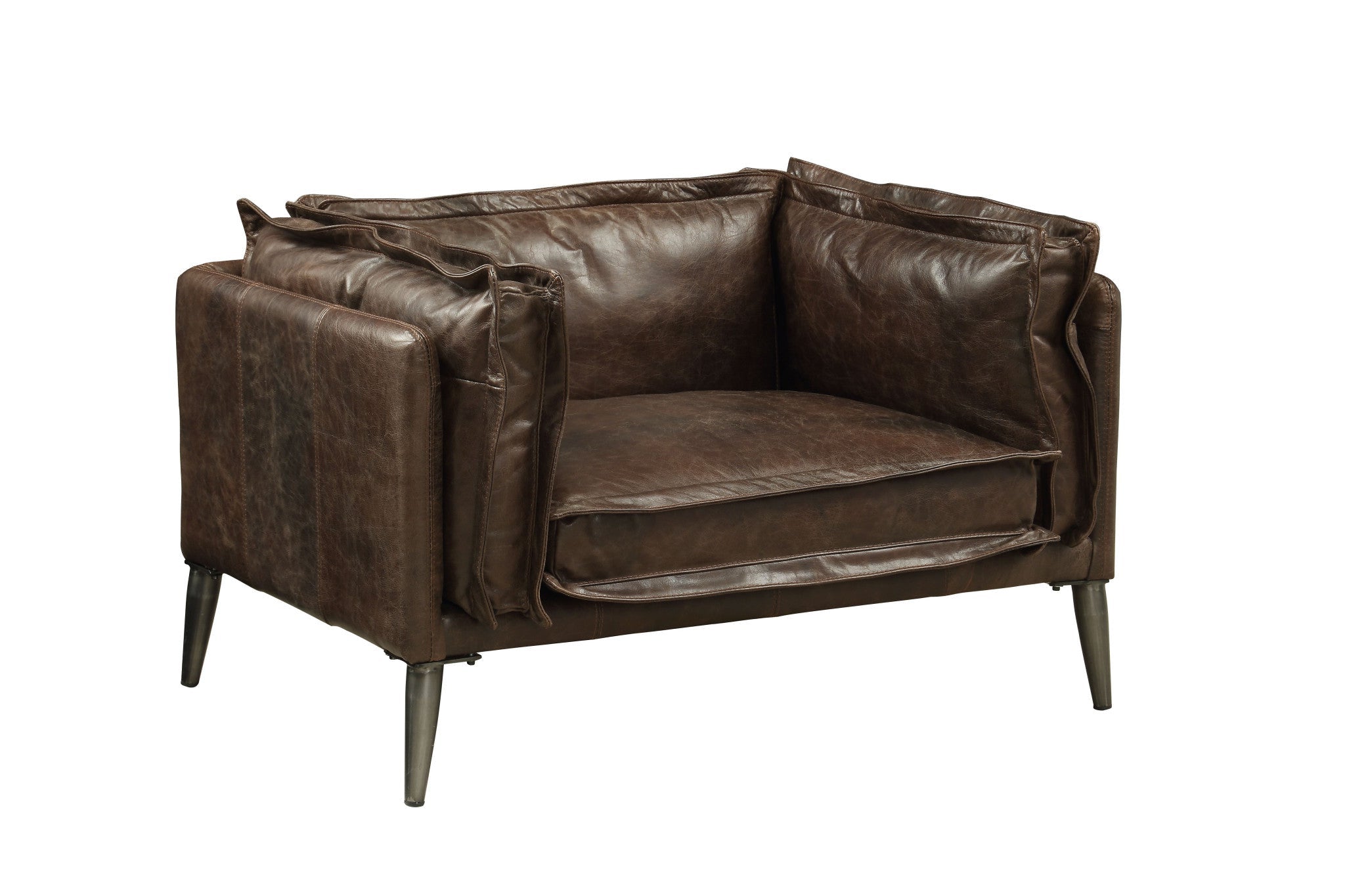 47" Chocolate Distressed Top-Grain Leather Chair