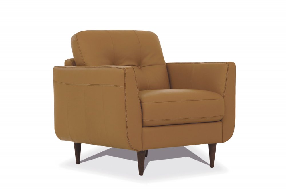35" Leather Button Tufted Chair