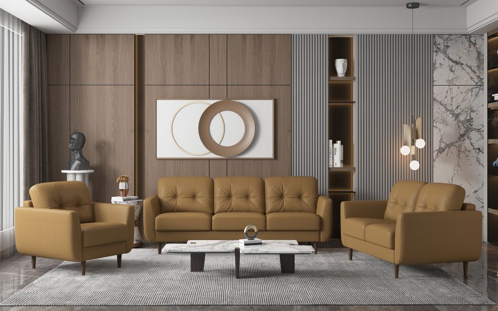 35" Leather Button Tufted Chair