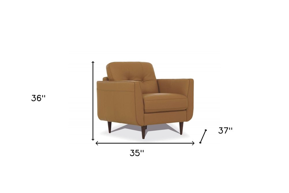 35" Leather Button Tufted Chair