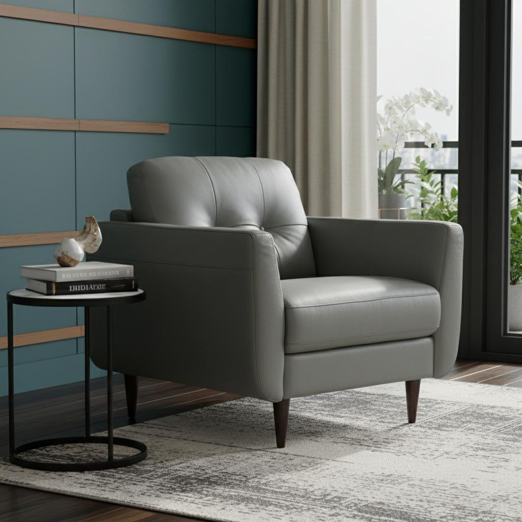 35" Leather Button Tufted Chair