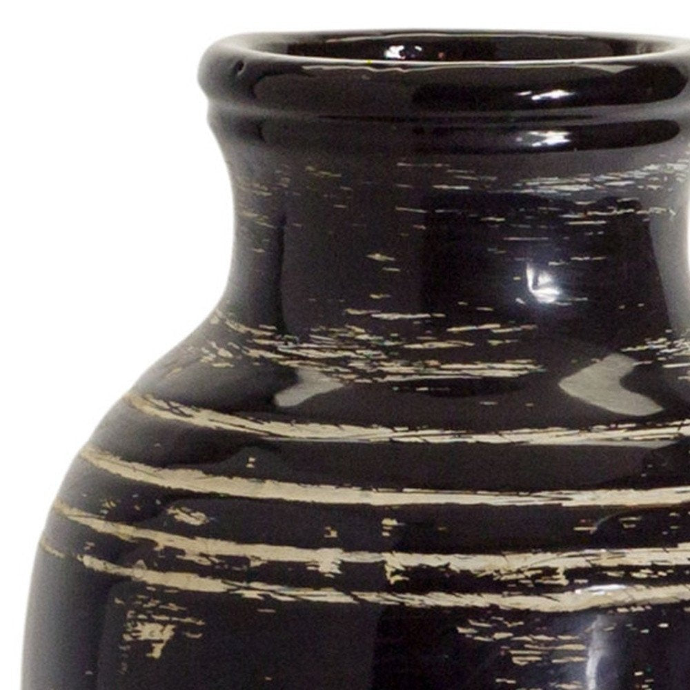 18" Black and Ivory Striped Urn Floor Vase