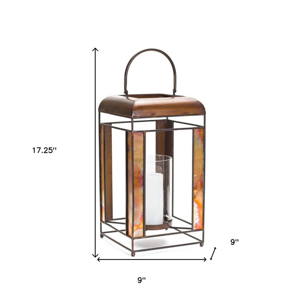 17" Bronze Distressed Metal Lantern Candle Holder
