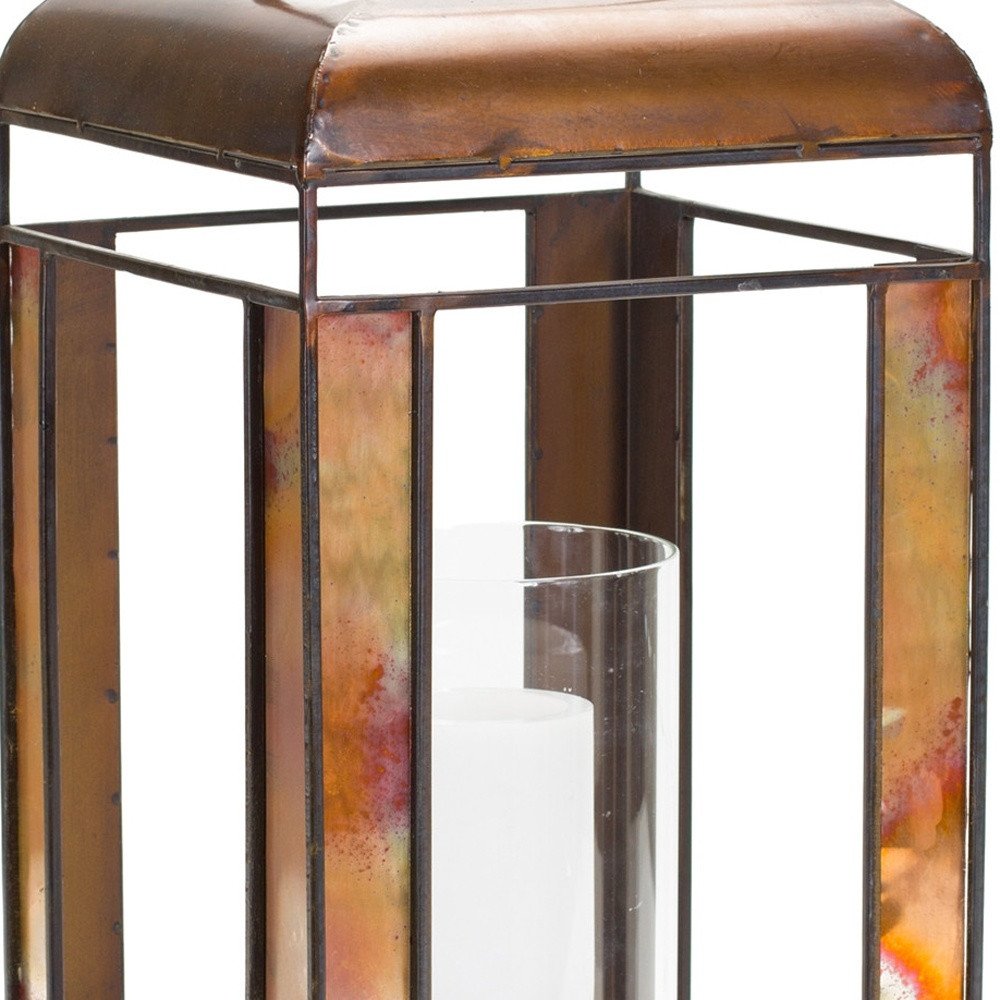17" Bronze Distressed Metal Lantern Candle Holder