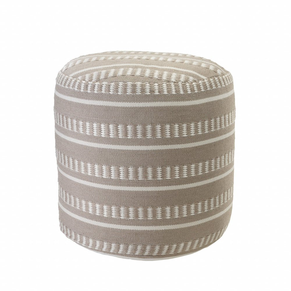 20" Round Striped Outdoor Pouf Ottoman