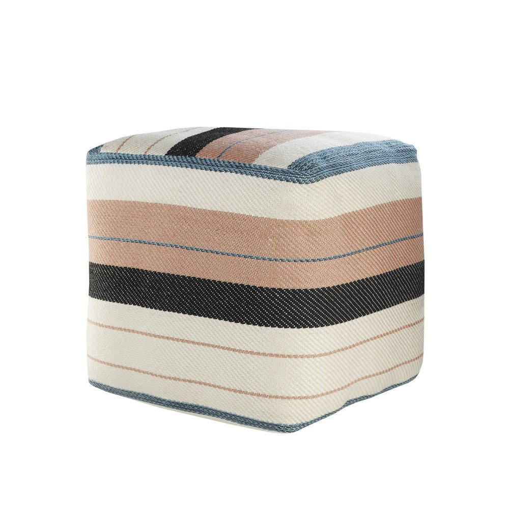20" White Striped Outdoor Square Pouf Ottoman