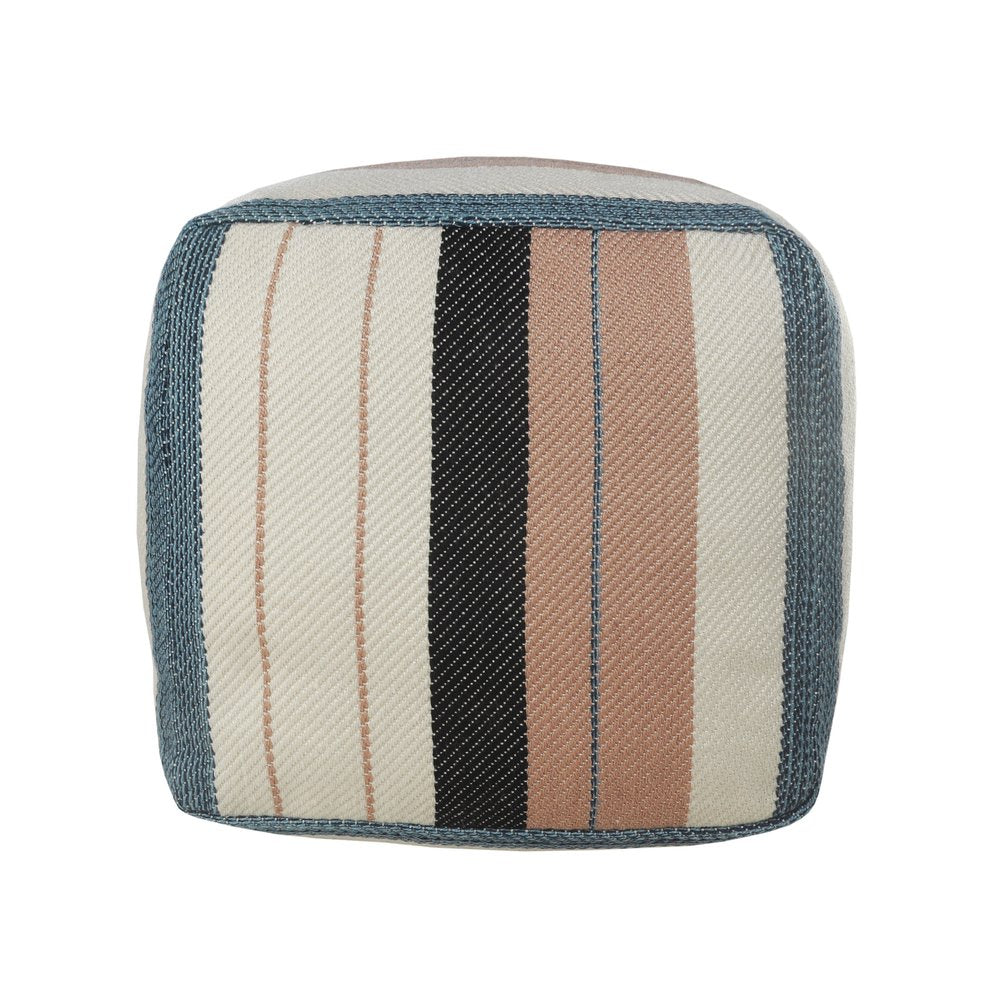 20" White Striped Outdoor Square Pouf Ottoman