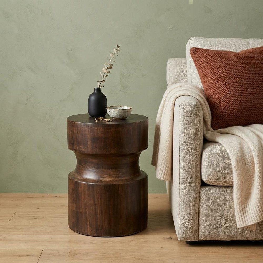16" Brown Shaved Pedestal End Table
