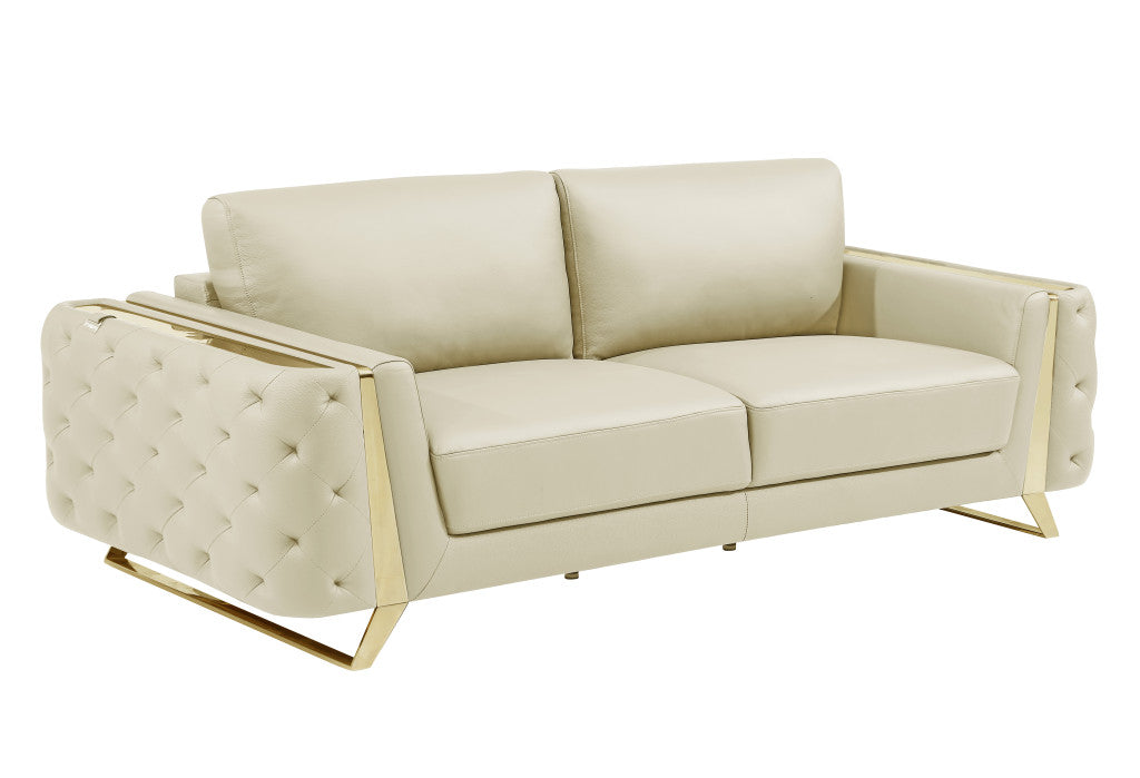 3 Piece Tufted Top-Grain Leather 6-Seat Set