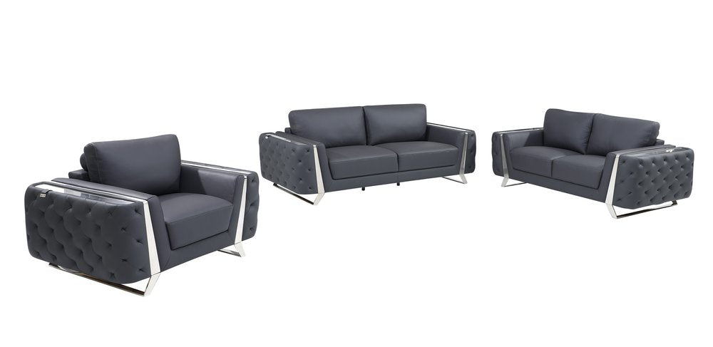 3 Piece Diamond Tufted Leather 6-Seat Set