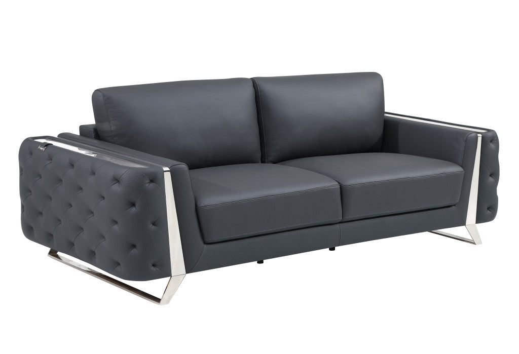 3 Piece Tufted Top-Grain Leather 6-Seat Set