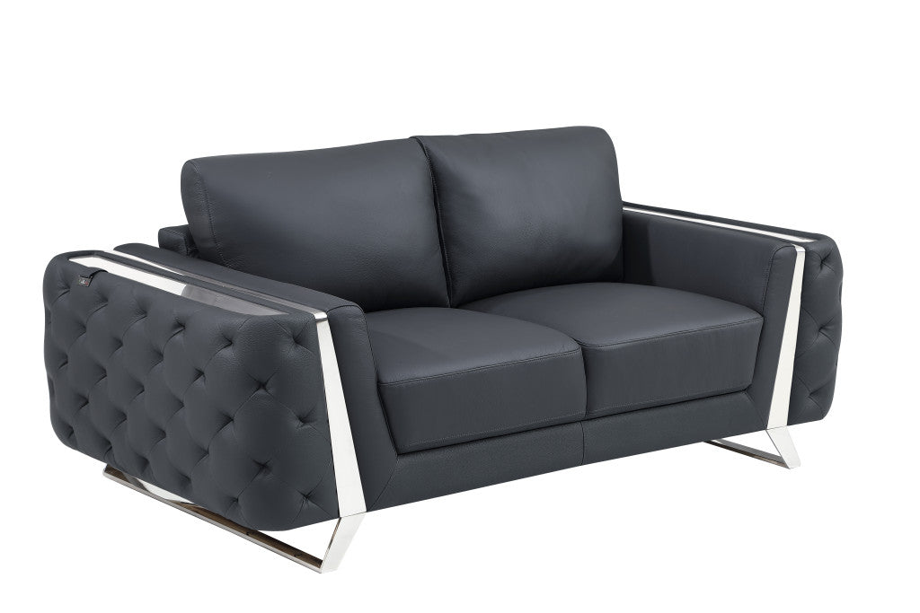 3 Piece Tufted Top-Grain Leather 6-Seat Set