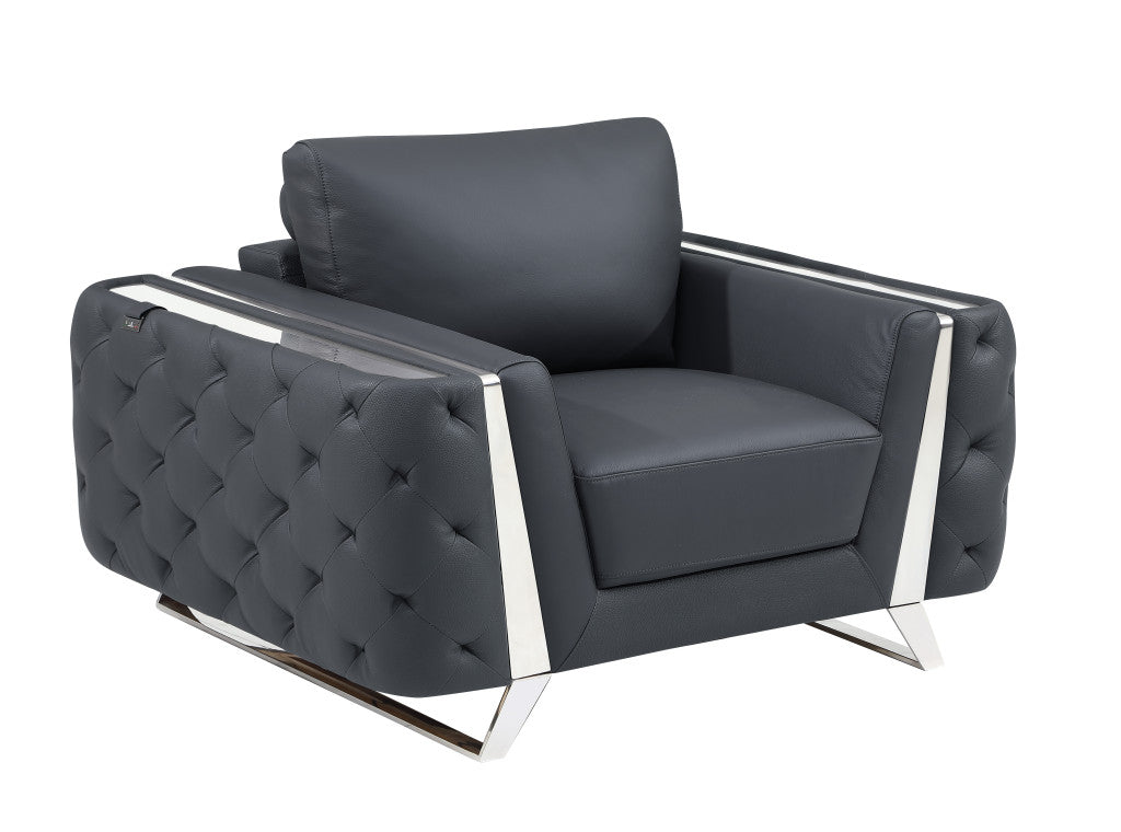3 Piece Tufted Top-Grain Leather 6-Seat Set