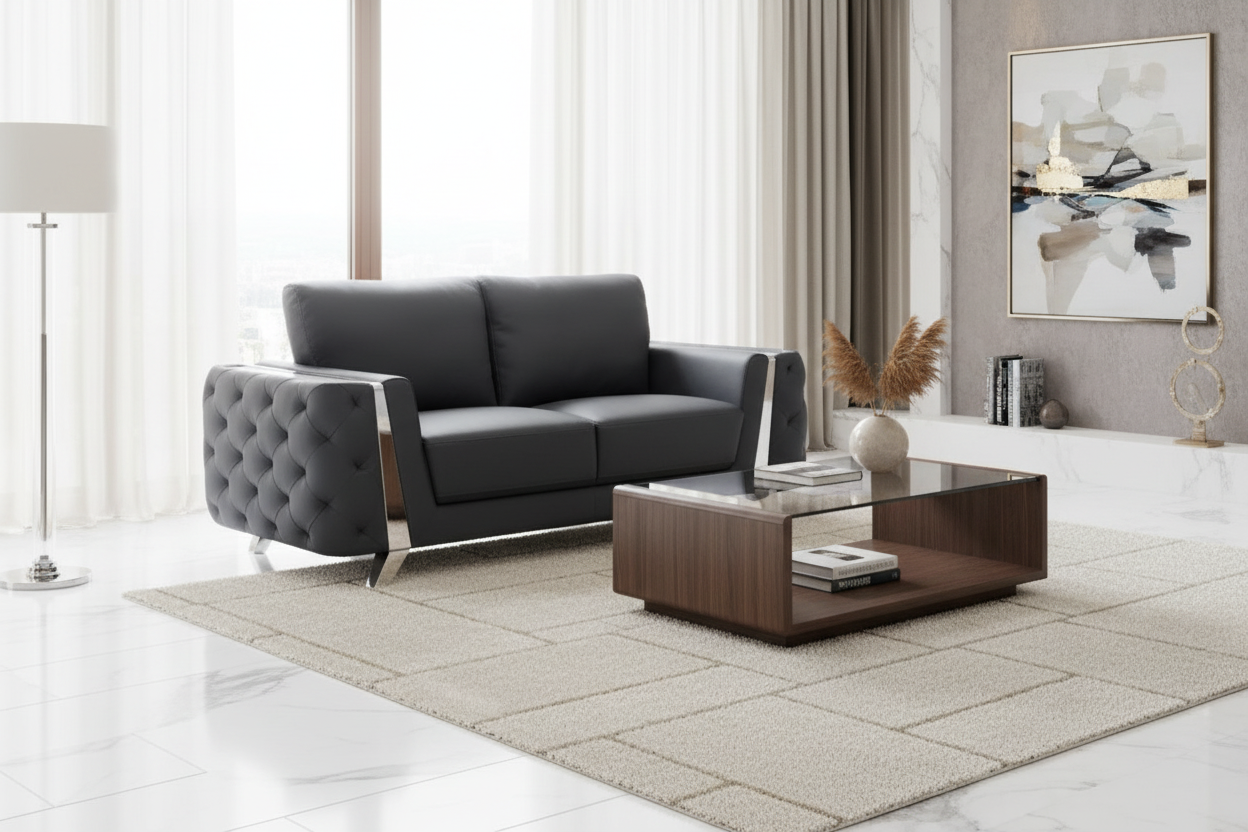 72" Leather Diamond Tufted Loveseat