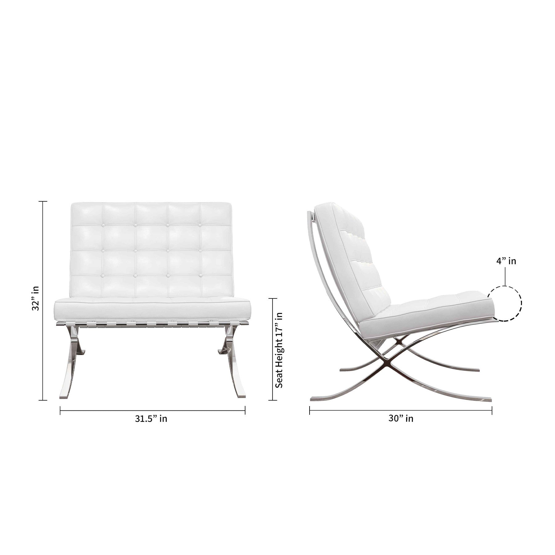 31" Italian Leather Tufted Armless Chair