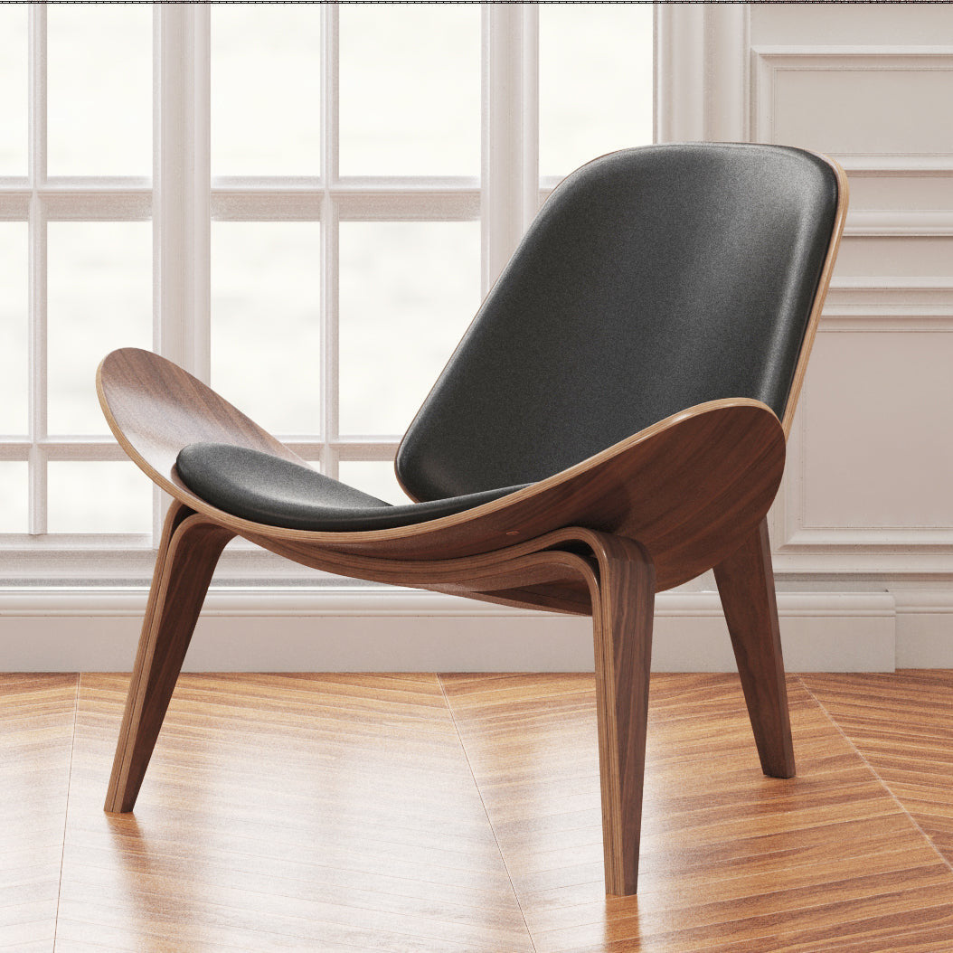 36" Wood Brown Faux Leather Saddle Chair