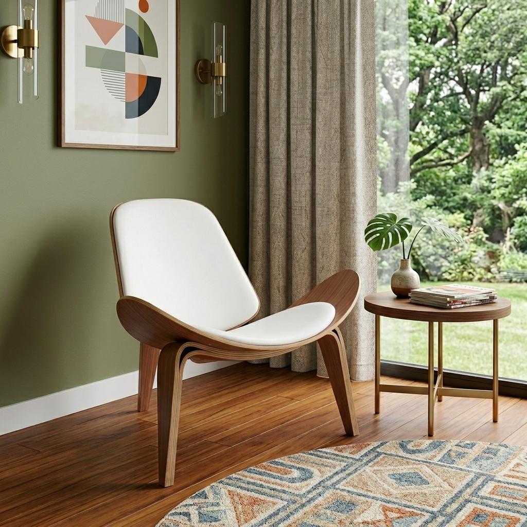 36" Wood Brown Faux Leather Saddle Chair