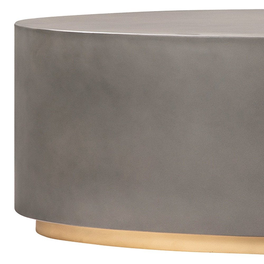 51" Gray And Brass Concrete Oval Coffee Table