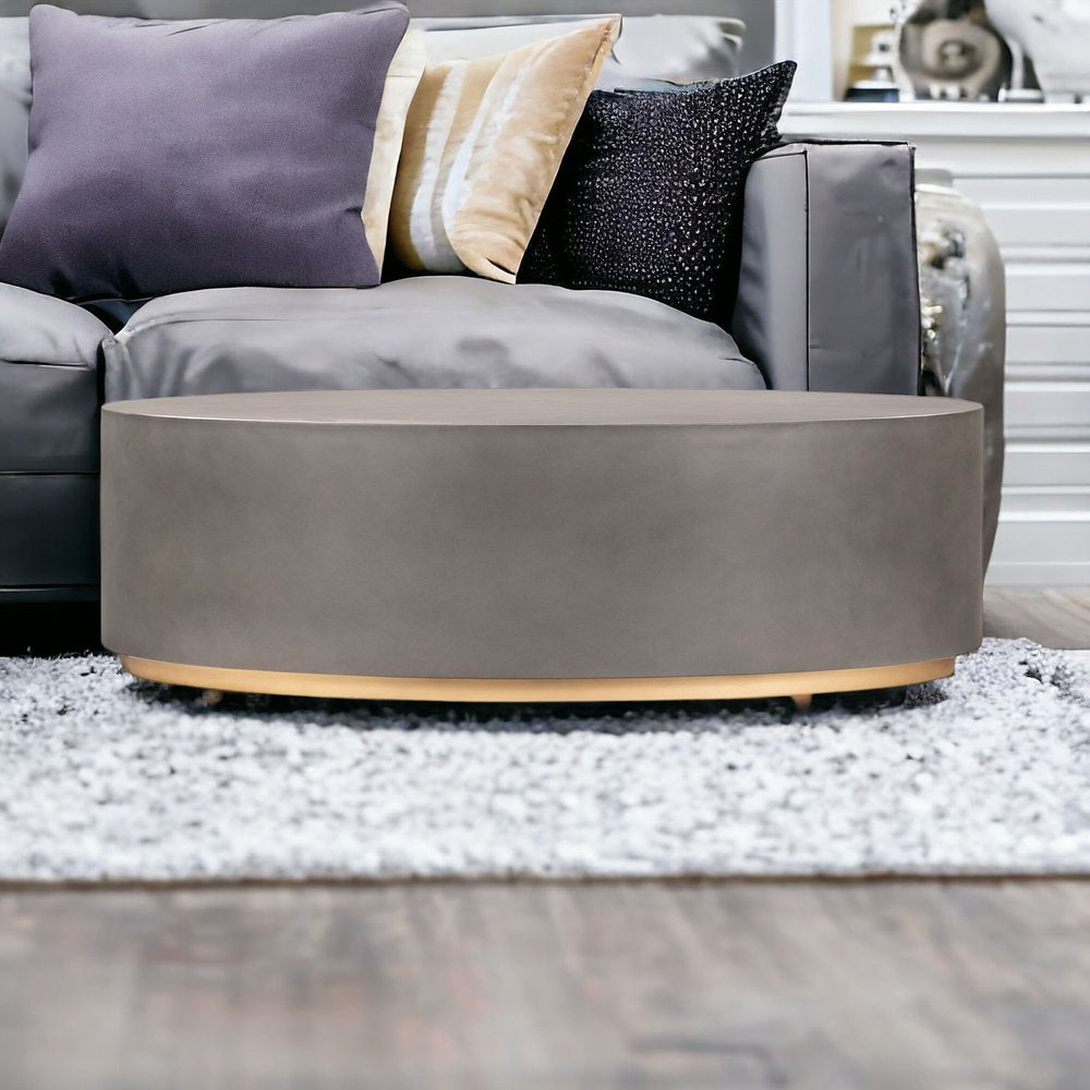 51" Gray And Brass Concrete Oval Coffee Table