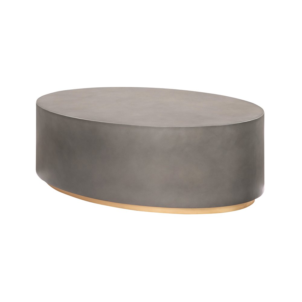 51" Gray And Brass Concrete Oval Coffee Table
