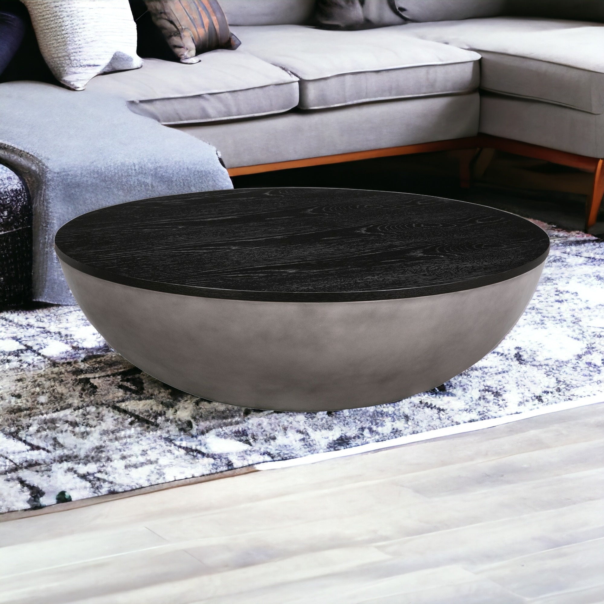 48" Gray and Black Concrete Bowl Coffee Table