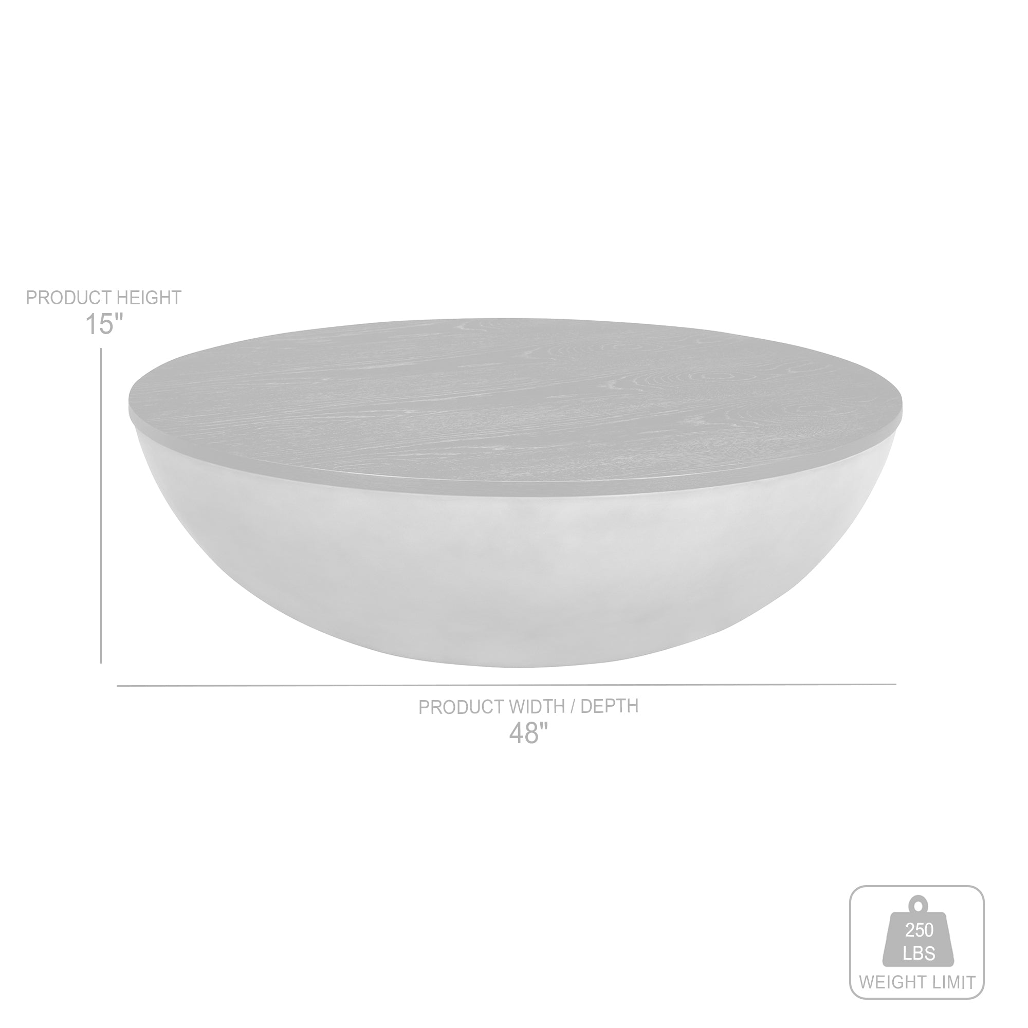 48" Gray and Black Concrete Bowl Coffee Table