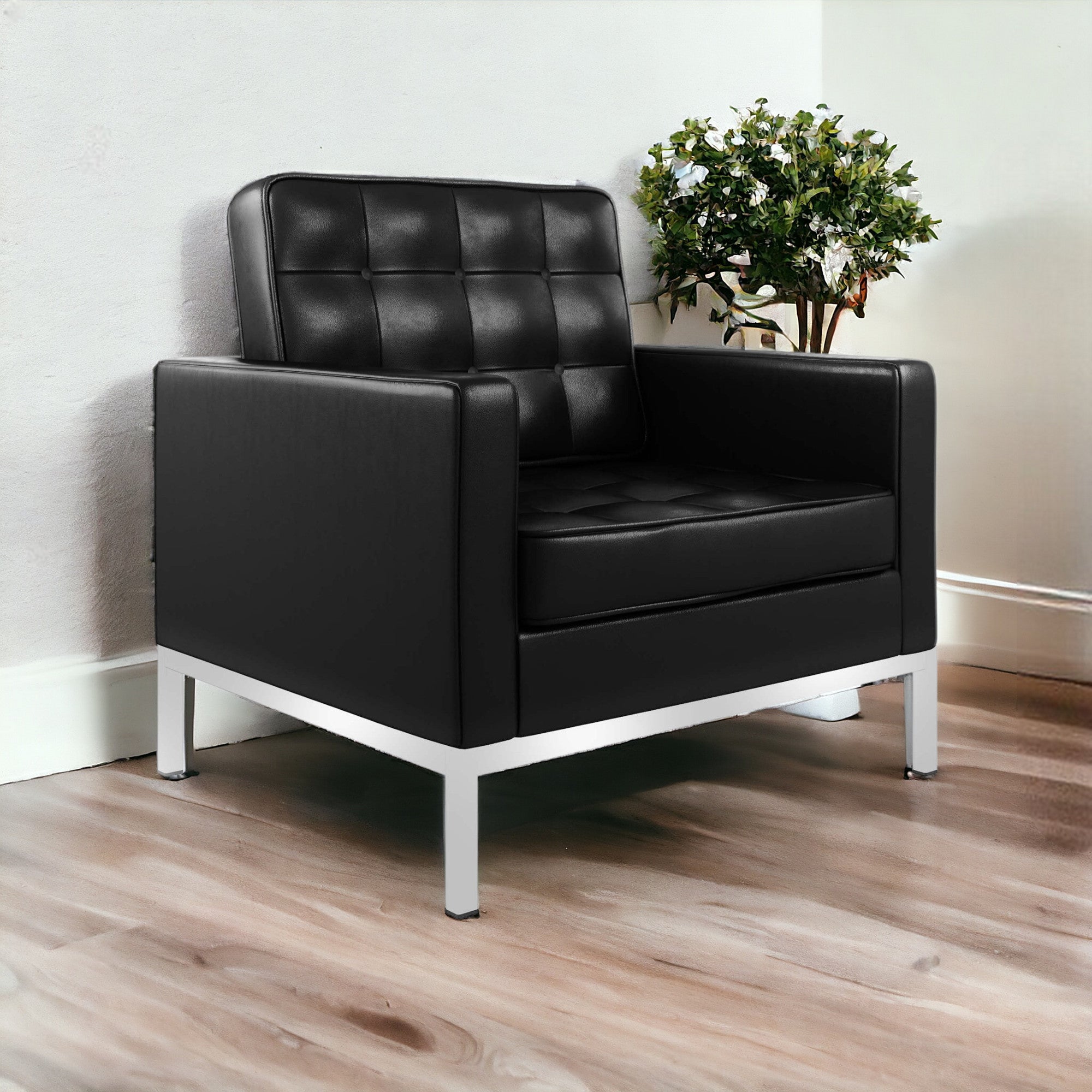 31" Italian Leather Tufted Club Chair