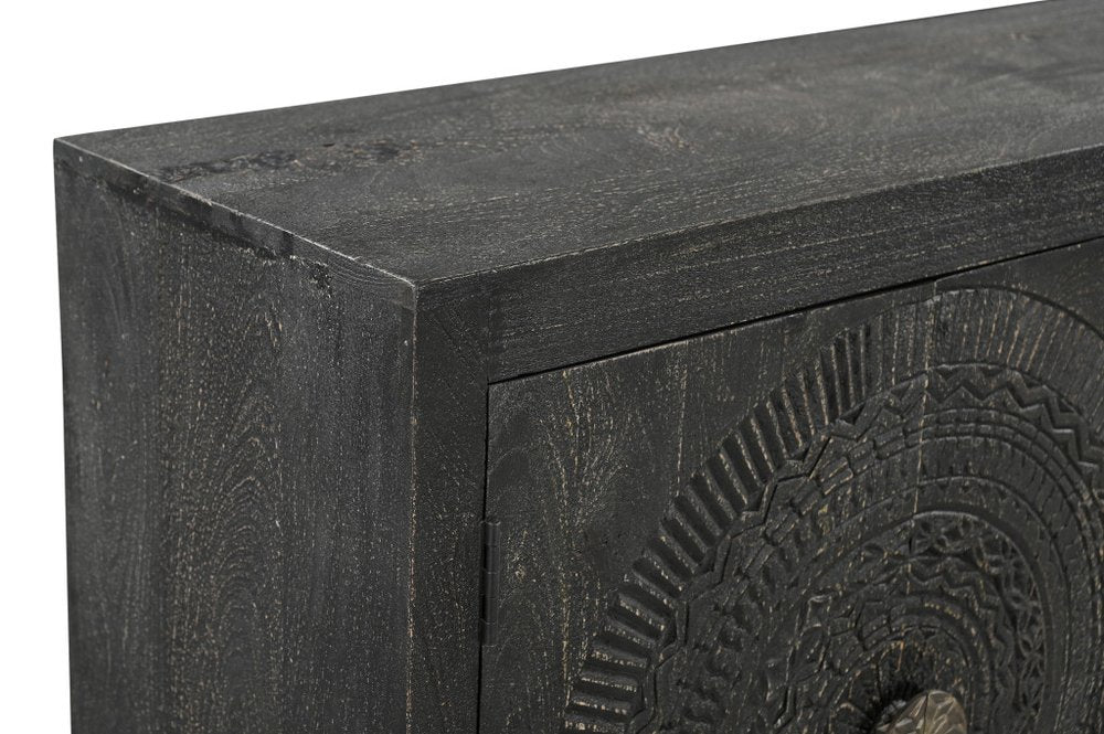 95" Black Distressed Wood Rings Sideboard