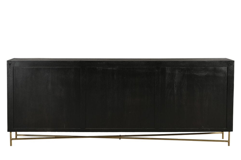 95" Black Distressed Wood Rings Sideboard