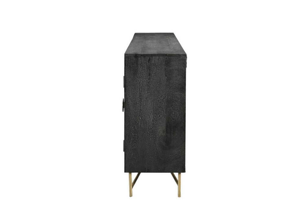 95" Black Distressed Wood Rings Sideboard