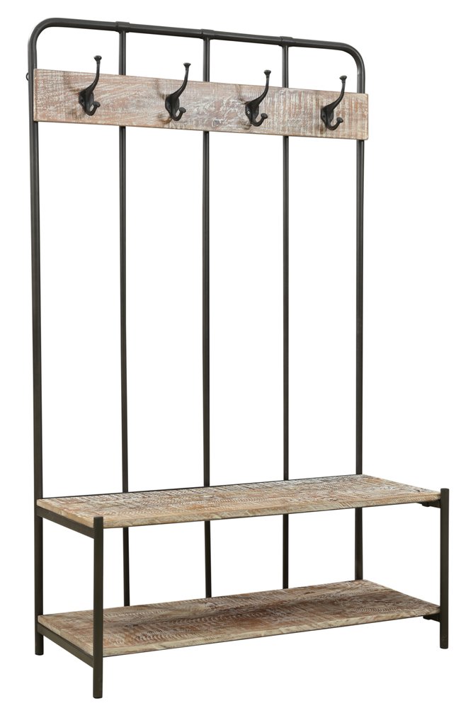 71" Black and Brown Metal Four Hook Coat Rack
