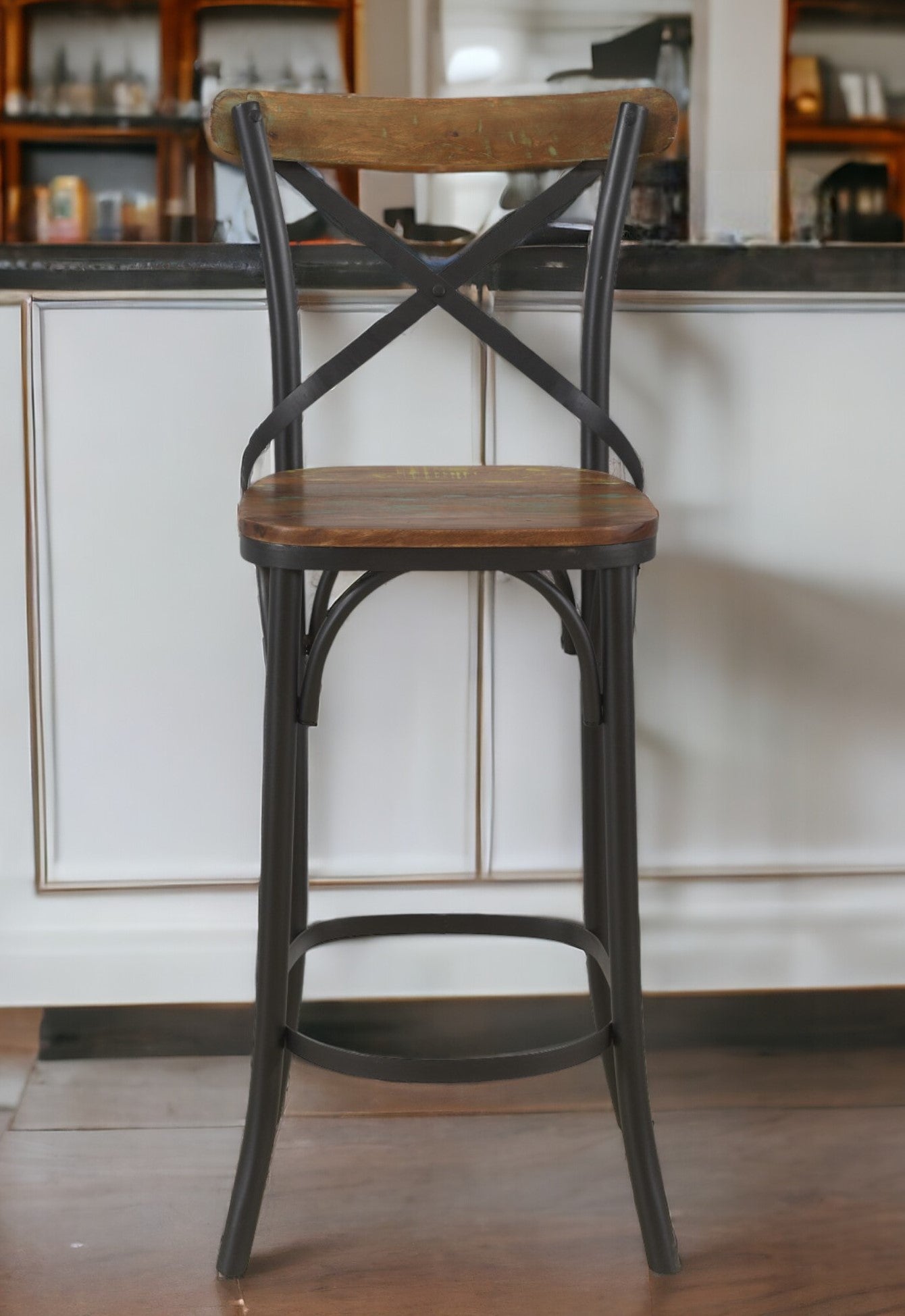 46" Brown and Black Industrial Bar Chair